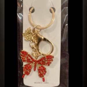 Mint Gold and Red Butterfly Keychain